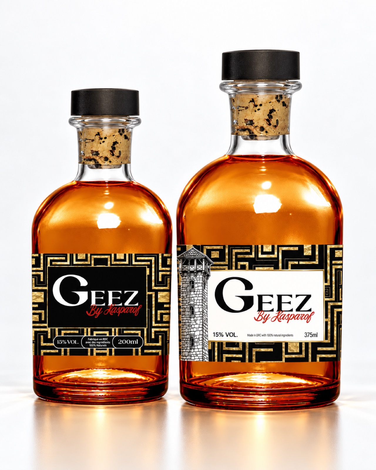 Mise en situation des bouteilles Geez de 200 ml et 375 ml