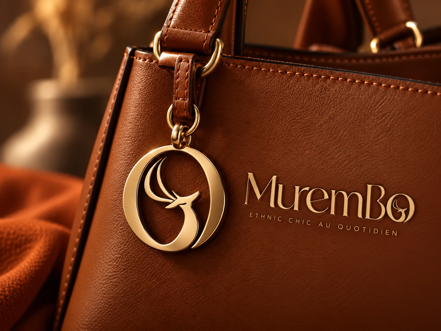 Mise en situation du logo et de l’icône Murembo sur un sac